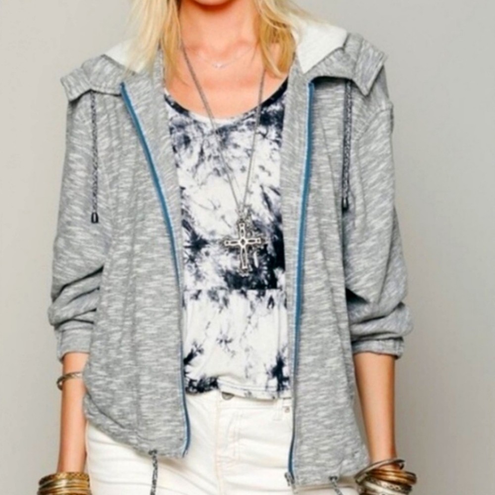 Free People 1970 Grey Oversized Zip Up Hoodie Size L/XL Lounge Wear Active Wear